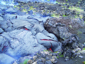 The lava sheet outpoured on the Plosky Tolbachik volcano flank during the eruption in 2012