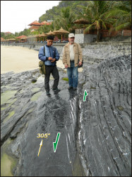 En echelon calcite streaks developed in the Devonian limestones of Cat Ba Island, Vietnam, as a result of a left-lateral strike-slip faulting