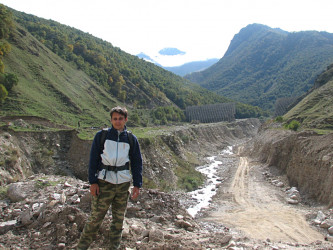 The Russian North Caucasus republic of Kabardino-Balkaria. Junior Researcher M.V. Mikhalev studies effects of the mudflow passed through the canyon in 2008
